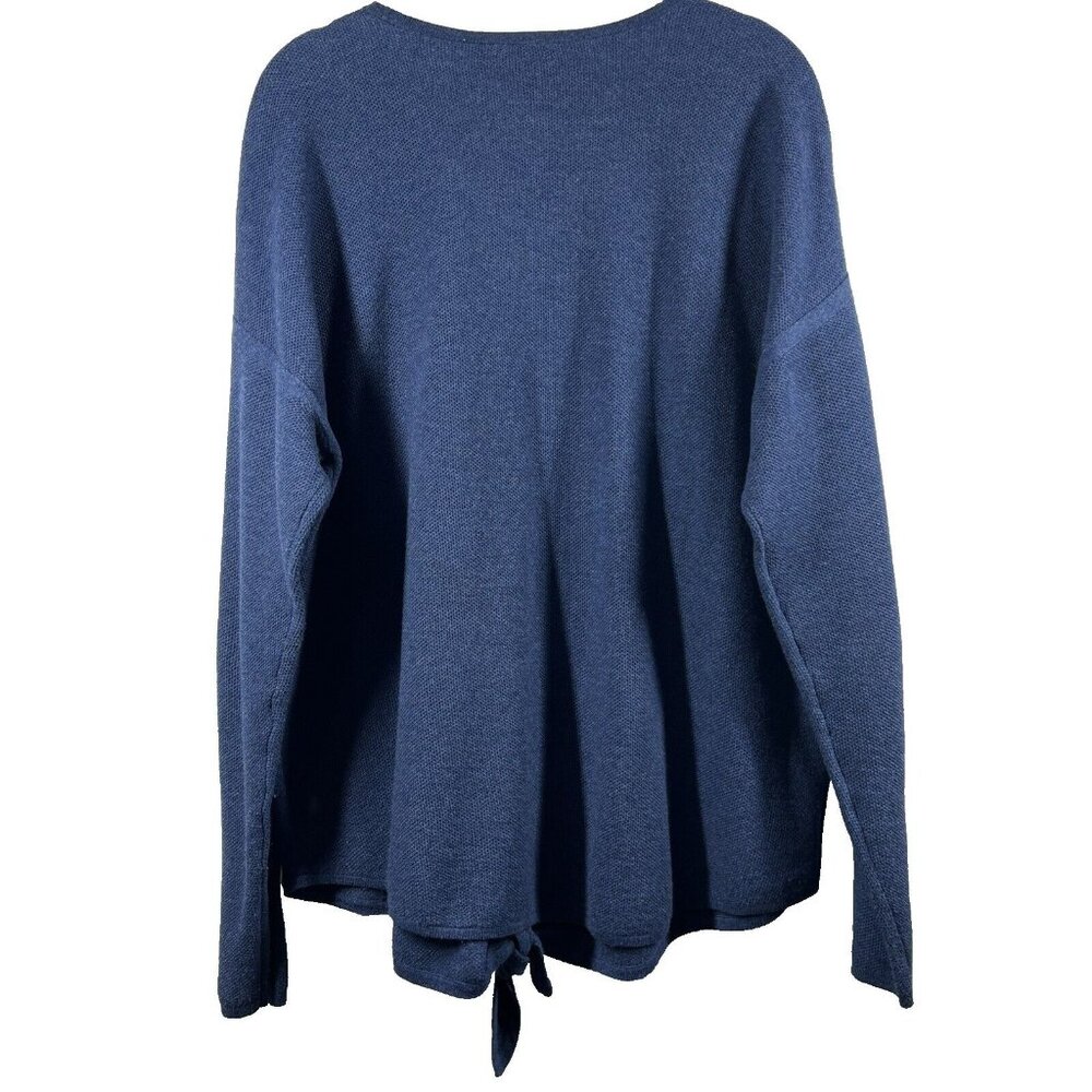 J Jill Sweater Size Large Solid Blue Pullover Tie Long Sleeve Cotton Blend Knit - Picture 2 of 7